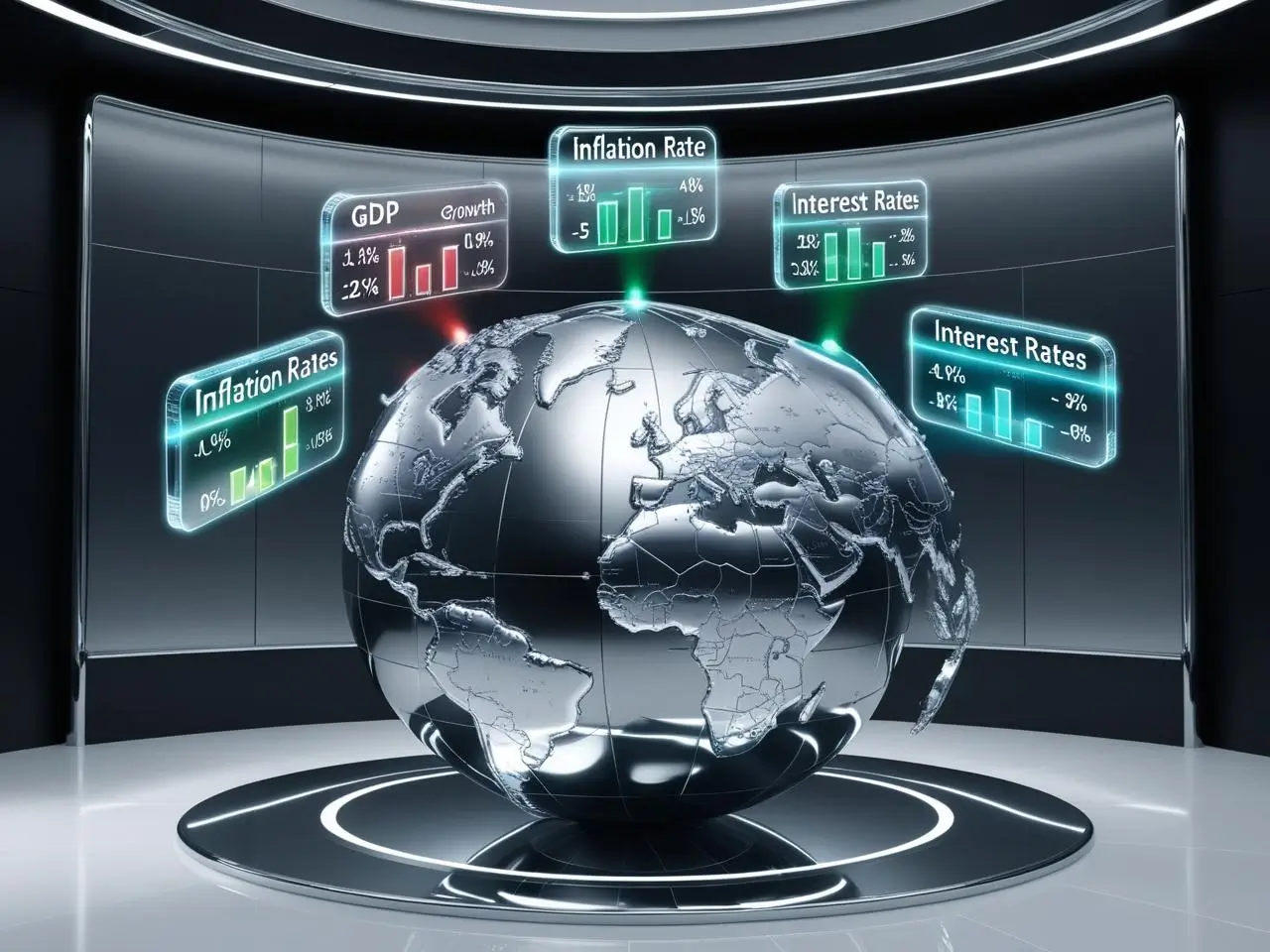 economic indicators, global map, GDP, inflation, interest rates