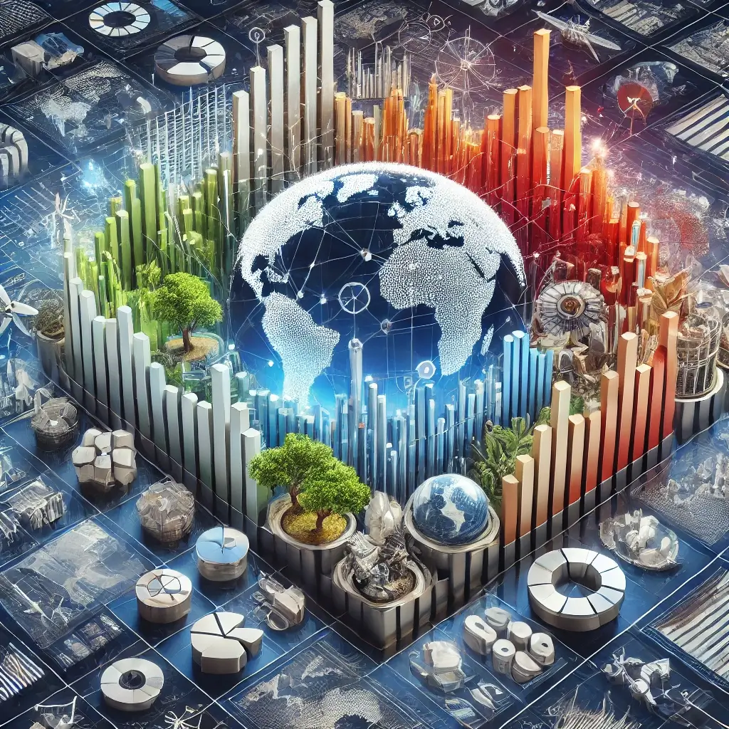 A balanced investment portfolio with stocks, bonds, and commodities.
