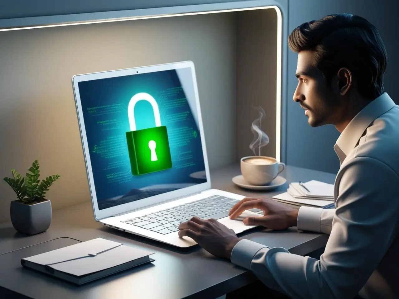 Person ensuring their financial transaction is secure online.