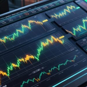 3D ultra-style stock market trading dashboard with real-time charts