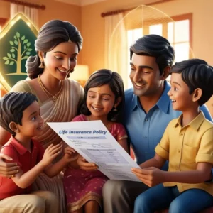 Ultra-realistic 3D scene of life insurance protecting loved ones